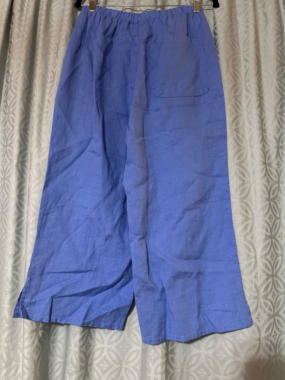 NEW FLAX 100% LINEN PANTS Size S LAGENLOOK WIDE LEG Cropped Blue Beach Coastal - Picture 2 of 5